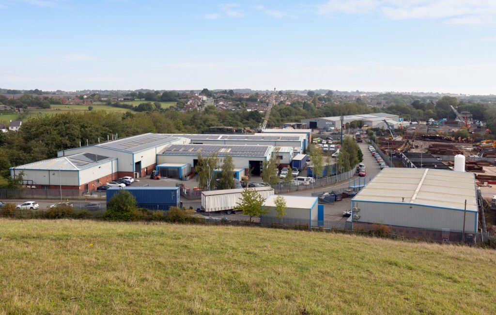 Unifabs buildings aerial shot with Nuneaton in the background