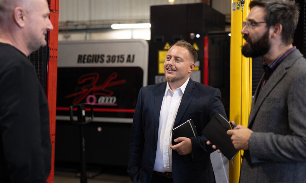 customer visiting site for tour with sheet metal fabrication partner Unifabs and Sales Account Manager Ben Shakespeare