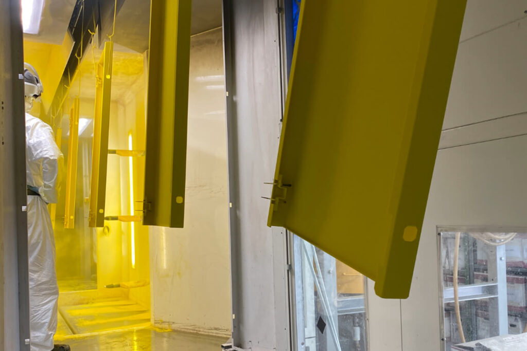 yellow powder coating of sheet metal fabricated parts for smart lockers 